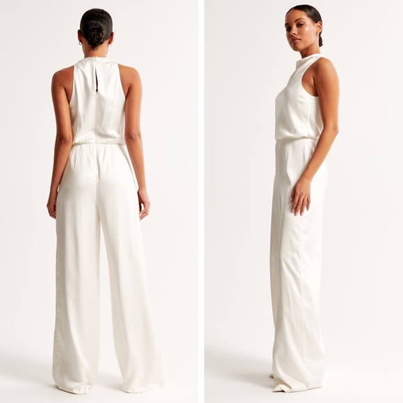Abercrombie & Fitch - High-neck Draped Jumpsuit - White - Picture 2 of 15